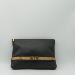 ALVIERO MARTINI 1' CLASSE POCHETTE/POLSIERA IN PELLE NERA+GEO