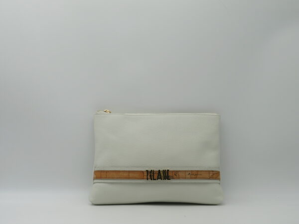ALVIERO MARTINI 1'CLASSE POCHETTE/POLSIERA IN PELLE AVORIO+GEO