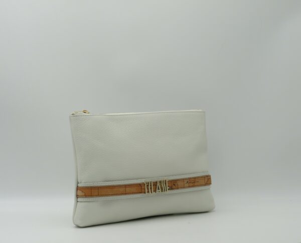 ALVIERO MARTINI 1'CLASSE POCHETTE/POLSIERA IN PELLE AVORIO+GEO - immagine 2