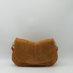 GIANNI CHIARINI"HELENA" SOTTOBRACCIO+TRACOLLA NASTRO CAMOSCIO CUOIO
