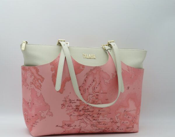 ALVIERO MARTINI 1'CLASSE SHOPPING GEO ROSA E  PELLE BIANCA - immagine 2