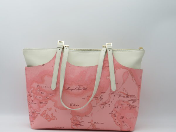 ALVIERO MARTINI 1'CLASSE SHOPPING GEO ROSA E  PELLE BIANCA - immagine 3