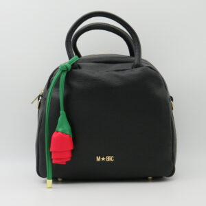 MBRC BAULETTO MEDIO PELLE NERO DECORAZIONE ROSA