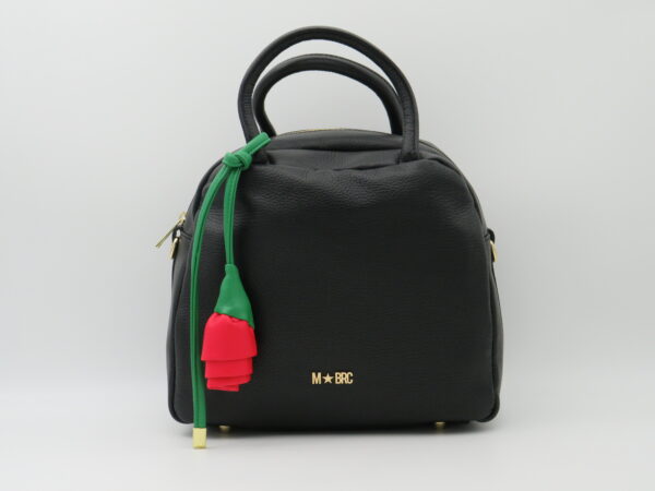 MBRC BAULETTO MEDIO PELLE NERO DECORAZIONE ROSA