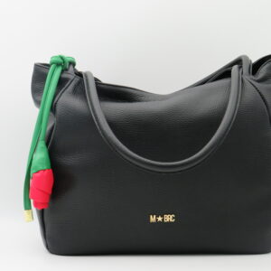M-BRC MASSIMO BRACCIALINI SHOPPING IN PELLE NERA CON ROSA