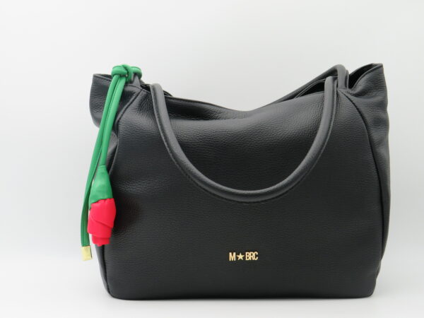 M-BRC MASSIMO BRACCIALINI SHOPPING IN PELLE NERA CON ROSA
