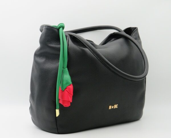 M-BRC MASSIMO BRACCIALINI SHOPPING IN PELLE NERA CON ROSA - immagine 2