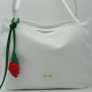 MBRC SHOPPING GRANDE PELLE BIANCO DECORAZIONE ROSA