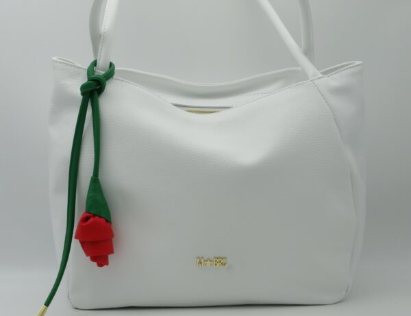 MBRC SHOPPING GRANDE PELLE BIANCO DECORAZIONE ROSA