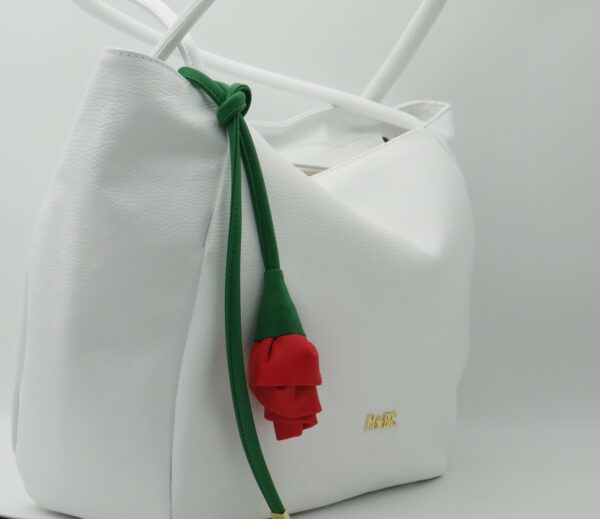MBRC SHOPPING GRANDE PELLE BIANCO DECORAZIONE ROSA - immagine 2