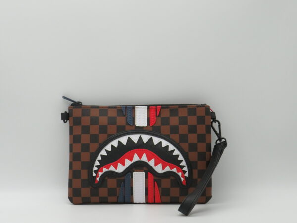 SPRAYGROUND POLSIERA/TRACOLLA DAMIER MARRONE E BANDIERA FRANCESE