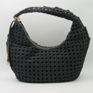 BORBONESE HOBO BAG GRANDE TESSUTO NERO+CAMOSCIO