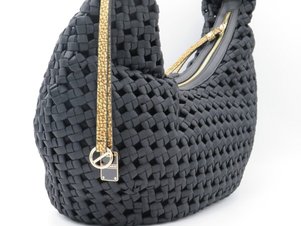 BORBONESE HOBO BAG GRANDE TESSUTO NERO+CAMOSCIO - immagine 2