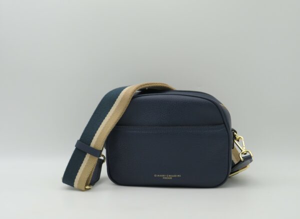 GIANNI CHIARINI TRACOLLA PICCOLA STONDATA NASTRO PELLE BLU NAVY