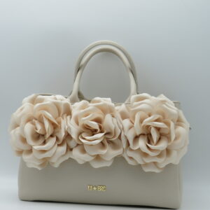 MBRC BORSA GRANDE A MANO PELLE AVORIO ROSE DI RASO