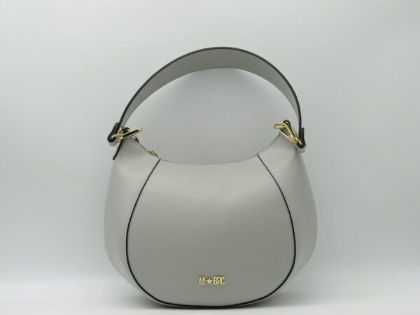 MBRC BORSA MEDIA STONDATA PELLE BIANCO GHIACCIO