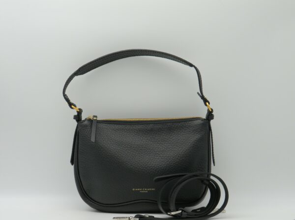 GIANNI CHIARINI BORSA PICCOLA STONDATA SOTTOBRACCIO + TRACOLLA  PELLE NERO