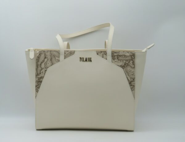 ALVIERO MARTINI SHOPPING SAFFIANO AVORIO + GEO RAFIA