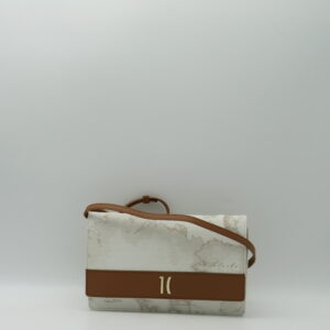 ALVIERO MARTINI 1'CLASSE POCHETTE/TRACOLLA GEO BIANCO+CUOIO