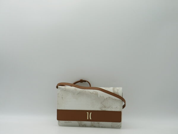 ALVIERO MARTINI 1'CLASSE POCHETTE/TRACOLLA GEO BIANCO+CUOIO