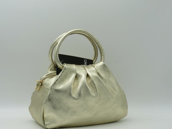 MIDMAIND BORSA MEDIA MANICI TONDI PELLE LAMINATA ORO - immagine 2