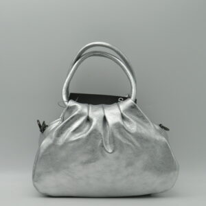 MIDMAIND BORSA MEDIA MANICI TONDI PELLE LAMINATA ARGENTO