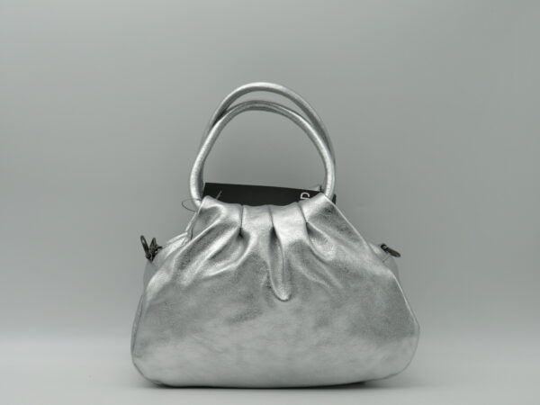 MIDMAIND BORSA MEDIA MANICI TONDI PELLE LAMINATA ARGENTO