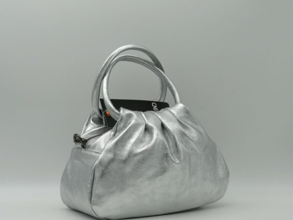 MIDMAIND BORSA MEDIA MANICI TONDI PELLE LAMINATA ARGENTO - immagine 2