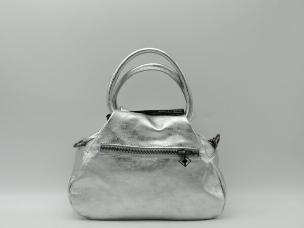 MIDMAIND BORSA MEDIA MANICI TONDI PELLE LAMINATA ARGENTO - immagine 3