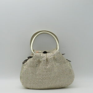 MIDMAIND BORSA PICCOLA MANICI TONDI TESSUTO + PELLE PLATINO