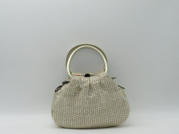 MIDMAIND BORSA PICCOLA MANICI TONDI TESSUTO + PELLE PLATINO