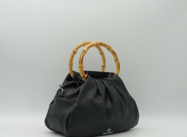 MIDMAIND BORSA MEDIA MANICI BAMBOO PELLE NERO - immagine 2