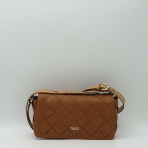ALVIERO MARTINI 1'CLASSE TRACOLLA PICCOLA CON PATTA IN PELLE INTRECCIATA TABACCO