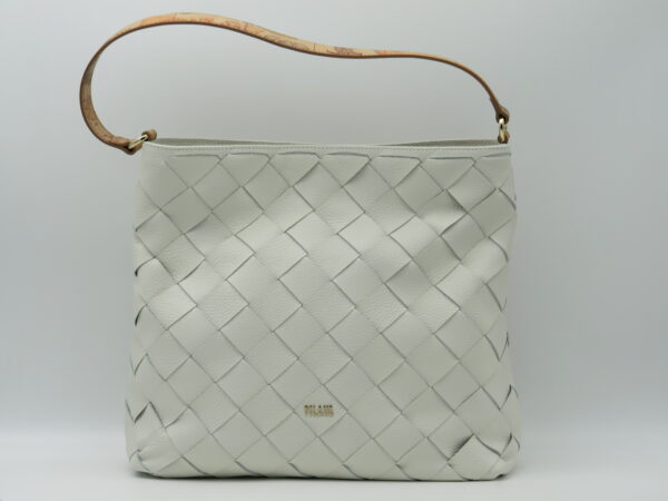 ALVIERO MARTINI 1'CLASSE  SOTTOBRACCIO IN PELLE INTRECCIATA AVORIO+GEO