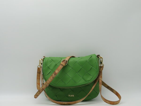 ALVIERO MARTINI 1'CLASSE SOTTOBRACCIO/TRACOLLA IN PELLE INTRECCIATA VERDE+GEO