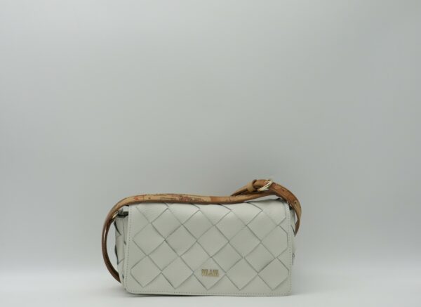 ALVIERO MARTINI 1'CLASSE TRACOLLA PICCOLA CON PATTA IN PELLE INTRECCIATA AVORIO