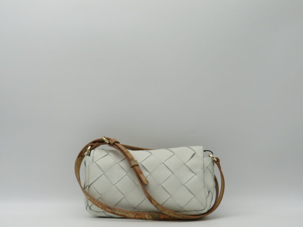 ALVIERO MARTINI 1'CLASSE TRACOLLA PICCOLA CON PATTA IN PELLE INTRECCIATA AVORIO - immagine 3
