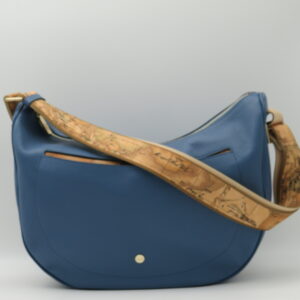 ALVIERO MARTINI 1 CLASSE TRACOLLA STONDATA GRANDE IN PELLE BLU JEANS+GEO
