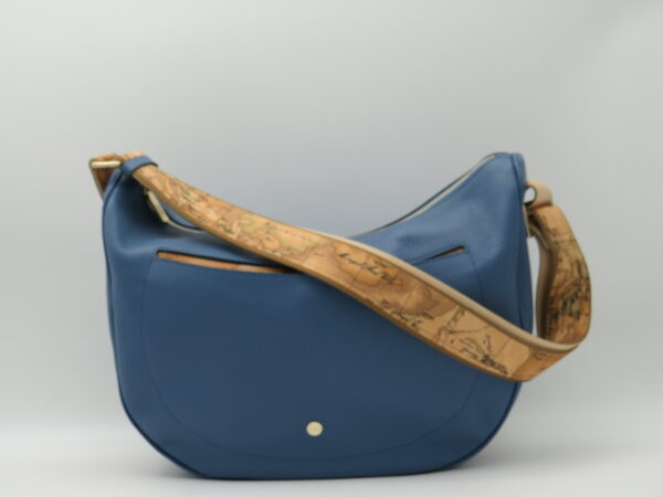 ALVIERO MARTINI 1 CLASSE TRACOLLA STONDATA GRANDE IN PELLE BLU JEANS+GEO