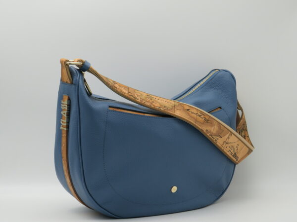 ALVIERO MARTINI 1 CLASSE TRACOLLA STONDATA GRANDE IN PELLE BLU JEANS+GEO - immagine 2