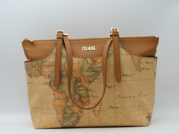 ALVIERO MARTINI 1'CLASSE SHOPPING GRANDE GEO+POCHETTE IN PELLE CUOIO