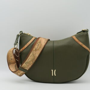 ALVIERO MARTINI 1'CLASSE MEZZALUNA PICCOLA PELLE MARTELLATA VERDE MUSCHIO+GEO