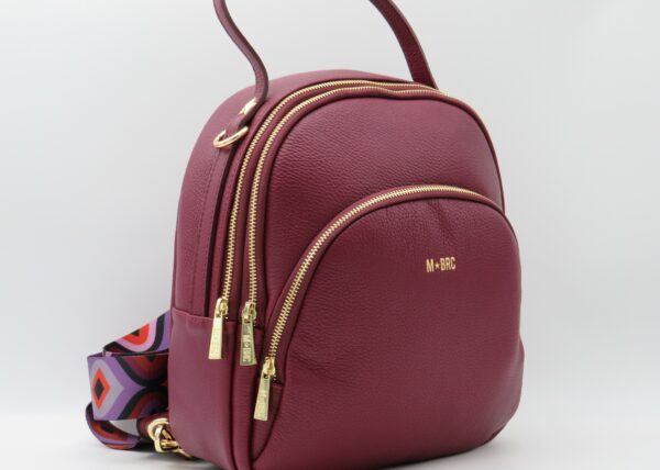 M-BRC MASSIMO BRACCIALINI ZAINO MEDIO 3 ZIP IN PELLE MARTELLATA BORDEAUX - immagine 2
