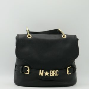 M-BRC MASSIMO BRACCIALINI BORSA MANO/TRACOLLA CON PATTA IN PELLE MARTELLATA NERA+ORO
