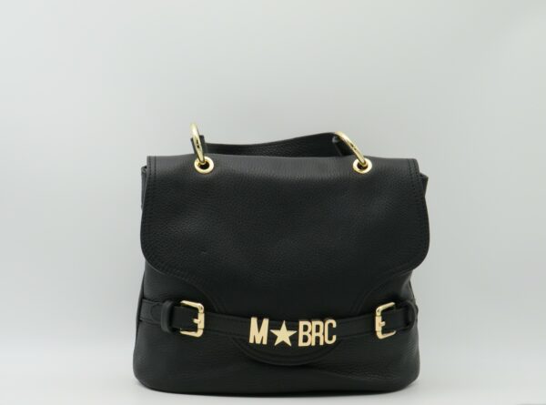 M-BRC MASSIMO BRACCIALINI BORSA MANO/TRACOLLA CON PATTA IN PELLE MARTELLATA NERA+ORO