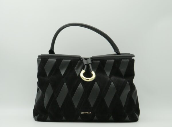 COCCINELLE BORSA GRANDE MANO/TRACOLLA IN CAMOSCIO E PELLE NERA