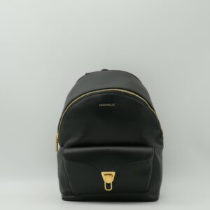 COCCINELLE ZAINO MEDIO STONDATO CON TASCA IN PELLE NERO+ORO