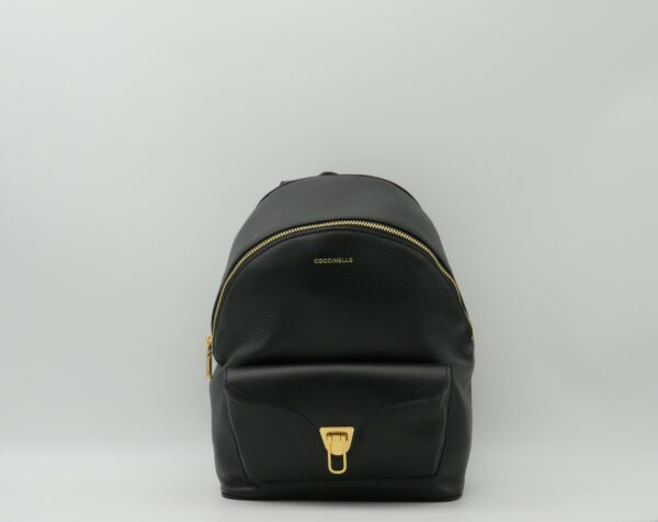 COCCINELLE ZAINO MEDIO STONDATO CON TASCA IN PELLE NERO+ORO
