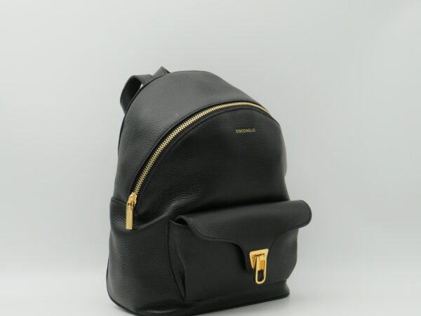COCCINELLE ZAINO MEDIO STONDATO CON TASCA IN PELLE NERO+ORO - immagine 2