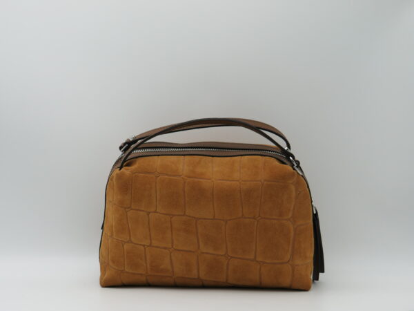 GIANNI CHIARINI BORSA PICCOLA MANO/TRACOLLA CAMOSCIO STAMPA COCCO COGNAC